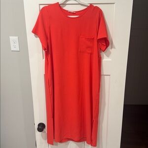 First Love Red Short Sleeve Dress with Pocket